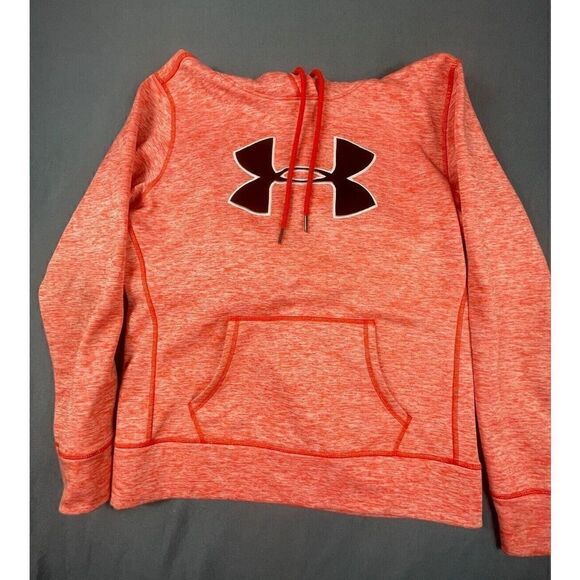 Under Armour ColdGear Pullover Hoodie Women's S Orange Logo Long Sleeves Pockets - Picture 1 of 9